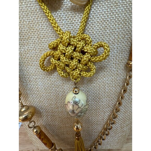 Vintage Multilayer Gold & Yellow Beaded Necklaces With Tassel , Set of Four - Picture 4 of 9